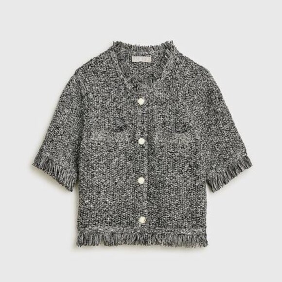 NWT J. Crew Cropped Fringe-Trim Lady Jacket in Marled Yarn (size S) - Picture 2 of 8